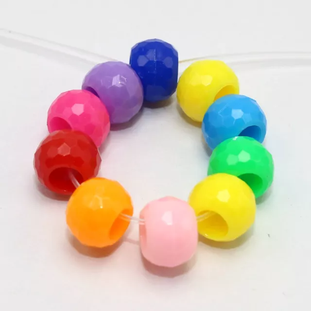 200 Mixed Opaque Color Acrylic Faceted Round Pony Beads 9X6mm Large Hole 4mm