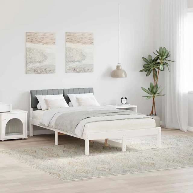 BED FRAME WHITE and light grey 120 x 200 cm Solid pine wood vidaXL £230 ...