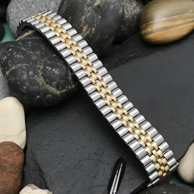 Wide Stainless Steel & Yellow Gold 22mm Speidel nos Vintage Watch Band