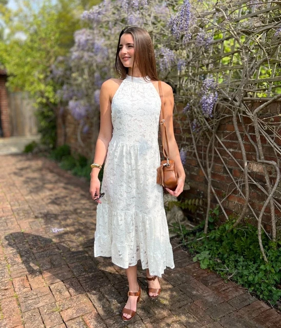Backless Flowy Halter Maxi Dress Plus Size White Lace Dress Wallis White  Lace Halter Neck Long