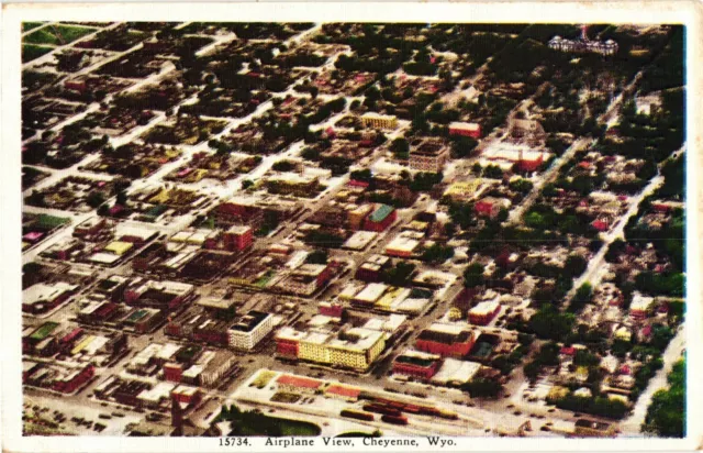 Airplane View Cheyenne Wyoming  Antique 1920s Postcard