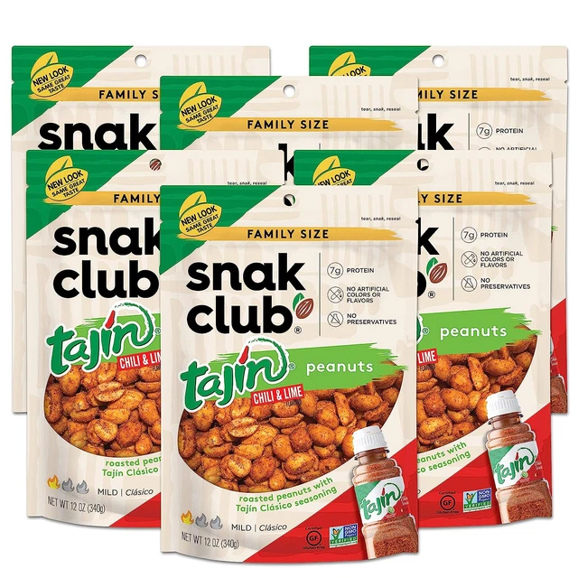 Snak Club Tajin Clasico Peanuts, Chili & Lime Nuts, Mild in Heat Bold in Flavor,