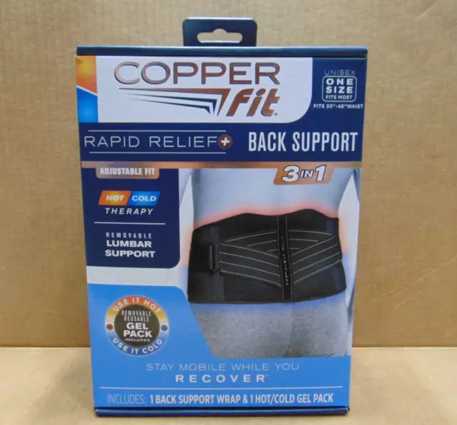 Copper Fit One Size Unisex Rapid Relief Back Support Brace Hot/Cold Therapy
