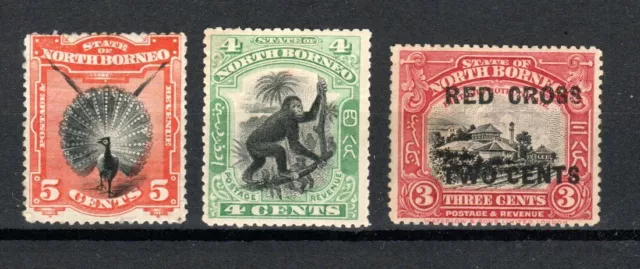 North Borneo 1894 5c Großartig Argus Fasan, 1900 4c Orangutan, 1918 Rot Kreuz MH