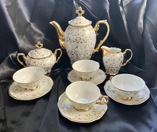 Mitterteich Bavaria Gold Tea Set Pot Sugar Bowl  & Creamer Demitasse Vintage