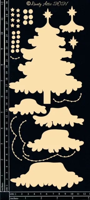 Chipboard ático polvoriento 5x12 - árbol de Navidad en capas, DA3195