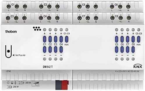 Theben 8-fach Universal-Dimmaktor, DM 8-2 T KNX, FIX2, Dimmbereich 0-100%