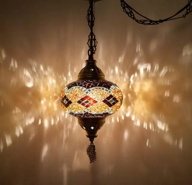 Mosaic Swag Plug In Pendant Ceiling Hanging Light Swag Lamp Turkish Moroccan New