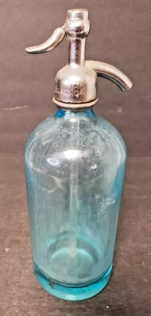 Seltzer Bottle Heavy Blue Glass Good Health Brooklyn NY Austria Vintage/Antique