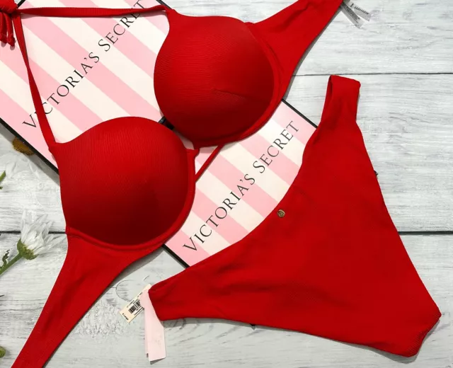 VICTORIA'S SECRET SWIM Bikini Bombshell Add-2-Cups Push Up Brazilian Set  Red 38C $81.31 - PicClick AU