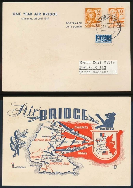 Französische Zone Nr. 28 MeF (2) Luftbrücke Berlin Gedenkkarte EBINGEN #129864