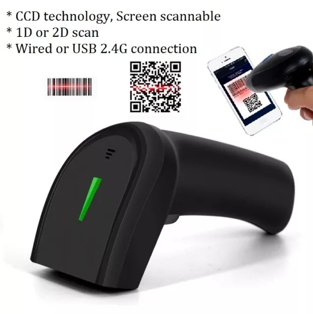 CCD screen scannable Wired USB 2.4G Bluetooth Wireless Barcode 1D 2D Scanner POS