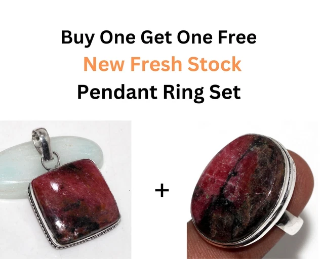 Rhodonite, New Fresh Stock Pendant Ring Combo Set 1.6|6.5" GW