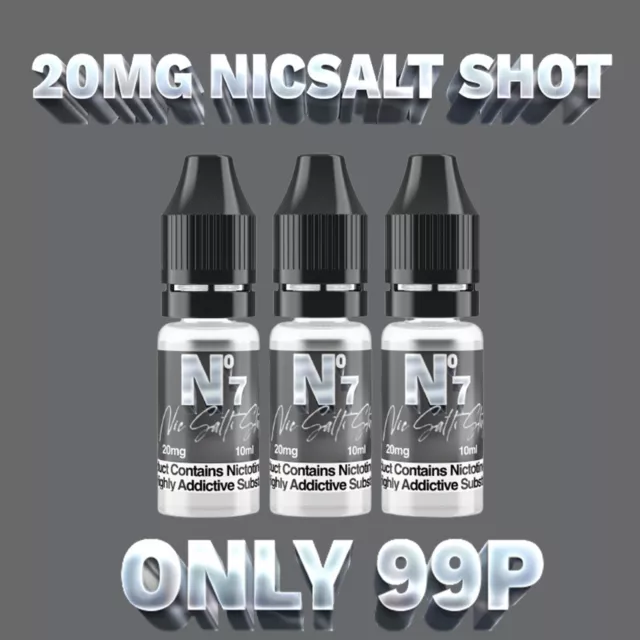 20MG Nic Salt Shot 10ML 80VG/20PG BY Number 7 Unflavoured Nicotine Salt Shots