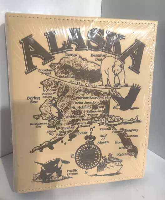 Alaska Photo Album Embossed Map Faux Leather Vacation 50 Pages 208 Photos