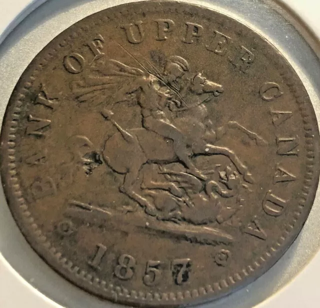 1857 CANADA Bank of Upper Canada One Penny Bank Token World Coin #265