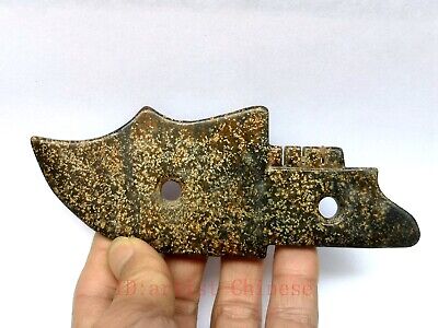 Chinese Hongshan Culture Black Magnet Jade Carving dagger Pendant Old Collection 