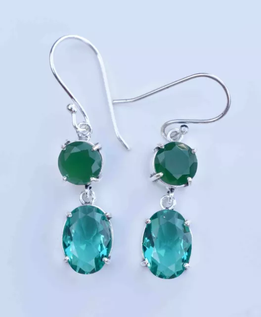 Emerald & Tourmaline 925 Sterling Silver Gemstone Jewelry Unique Earring S-2.10