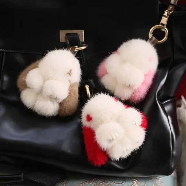 8cm Real Mink Fur Rabbit Bunny Doll Toy Kid Gift Keyring Bag Car Phone Pendant