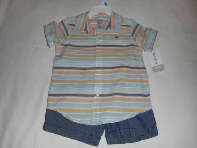 Carters 2-Pc Striped Short Set Clothes - Infant Baby Boy Size 24 Months - New