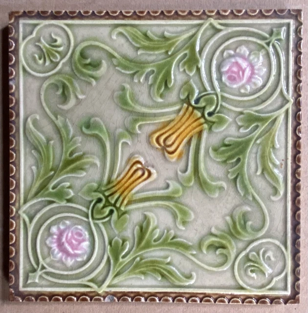 Antique -Art Nouveau- European - Majolica Tile C1900