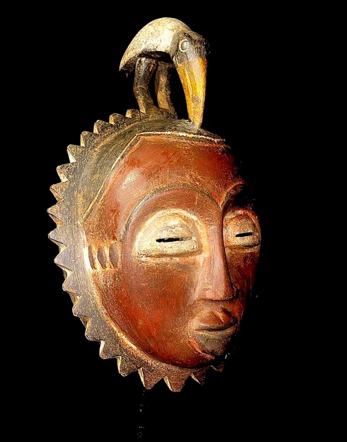 African Tribal Face Mask Wood Hand Carved Vintage Yaoure Mask Of guro-6566