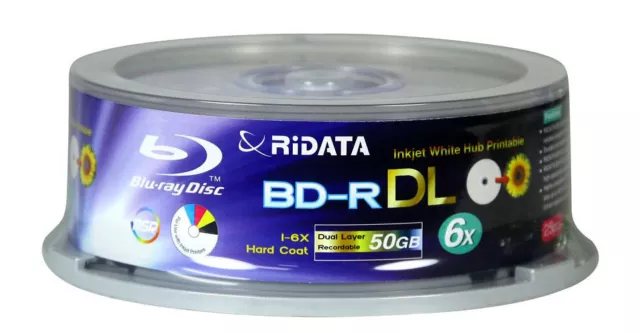 5 Ritek Ridata 6X Blu-Ray BD-R 50GB White Inkjet Hub Printable Disc Media