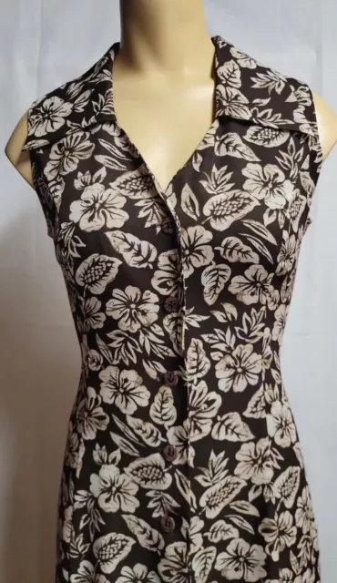 Vintage Coldwater Creek Sz 8 Long Brown Tan Floral Tropical Maxi Shirt Dress 2