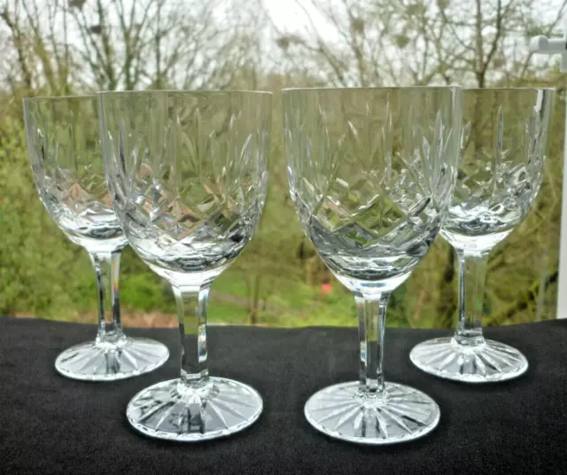 Set x4 Signed Edinburgh Crystal Lomond Round Cut Stem Large Wine Glasses 5 3/8"
