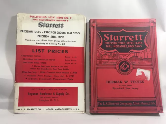 LS Starrett Catalog #26 from 1938 & Price List from 1951 Bulletin No 103V