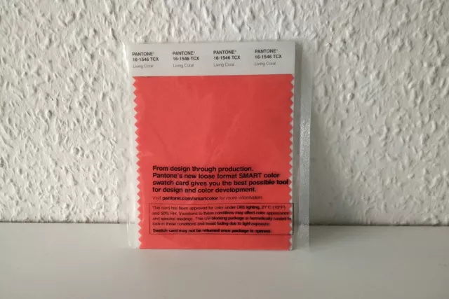 Pantone Swatch card Farbkarte Stoffmuster 16-1546 TCX Living Coral