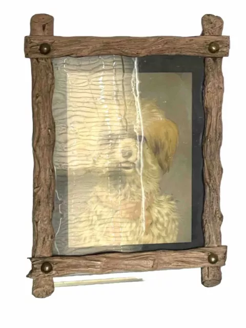 Antique Tramp Black Forest Hand Carved Branch FOLK ART Wood Picture Frame w Dog