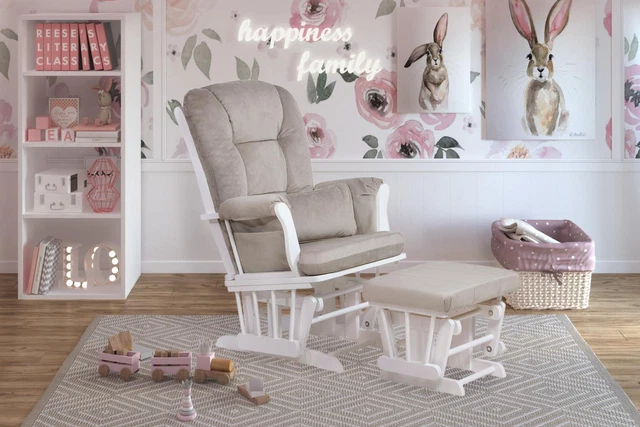 AFG Baby Furniture Alice White Glider Chair And Ottoman With Pillow GL7226W