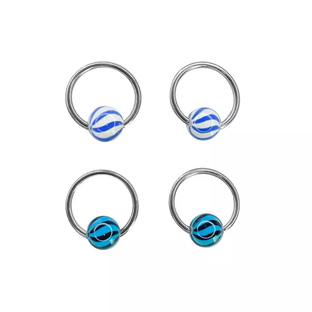 Captive Bead Hoops 16G 3/8" surgical steel With beach ball design