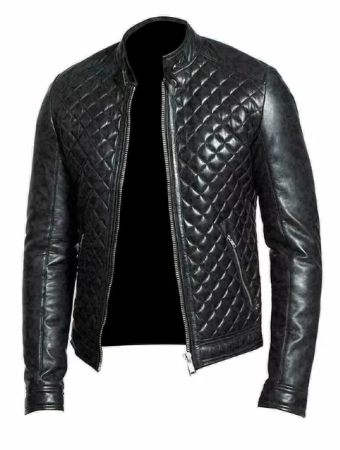 Quilted Leather Jacket for Men Stylish Black Jacket Genuine Lambskin Biker Coat