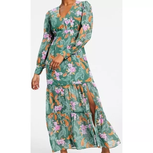 Bar III Women’s Floral Chiffon Long-Sleeve Maxi Dress Multi Size L NWT