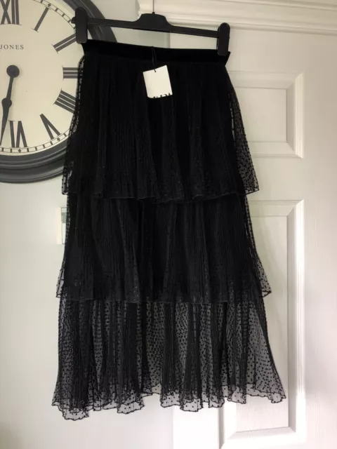 Gorgeous ZARA Black Pleated Netting Tiered Skirt Size S Elasticated Waist