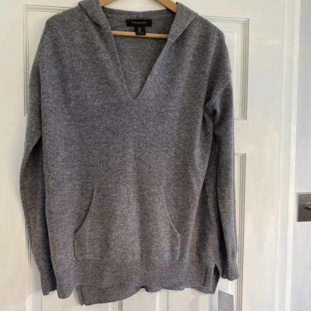 BNWT Tahari - Grey Cashmere longline hoody jumper Size S (10-12) RRP £150