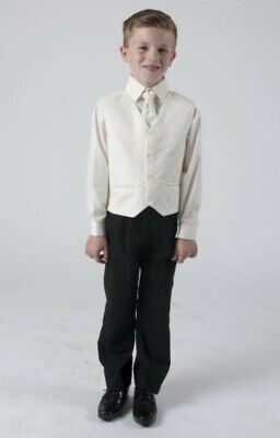 New Baby Boys 4 Piece Suit Vivaki Black Trousers Cream Dobby Waistcoat Tie Shirt