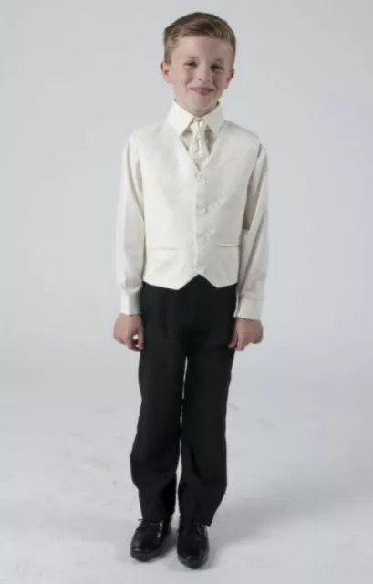 New Baby Boys 4 Piece Suit Vivaki Black Trousers Cream Dobby Waistcoat Tie Shirt