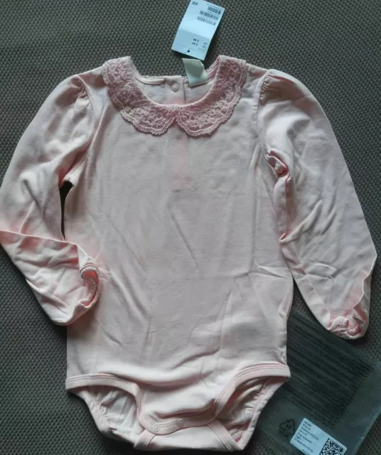 NWT 2-3t 2t H&M Girls Peter Pan collar lace bodysuit shirt long sleeve pink NEW