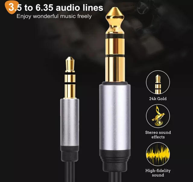 3.5mm Male Jack to 6.35mm 1/4 inch Stereo Audio AUX  Plug Connector Cable 1.5M 2