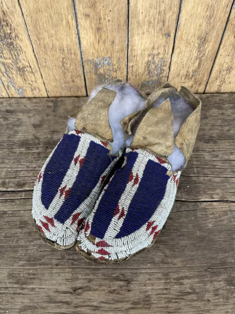 Cheyenne Authentic beaded moccasins - Antique Late 1800s.  Sinew sewn/old beads