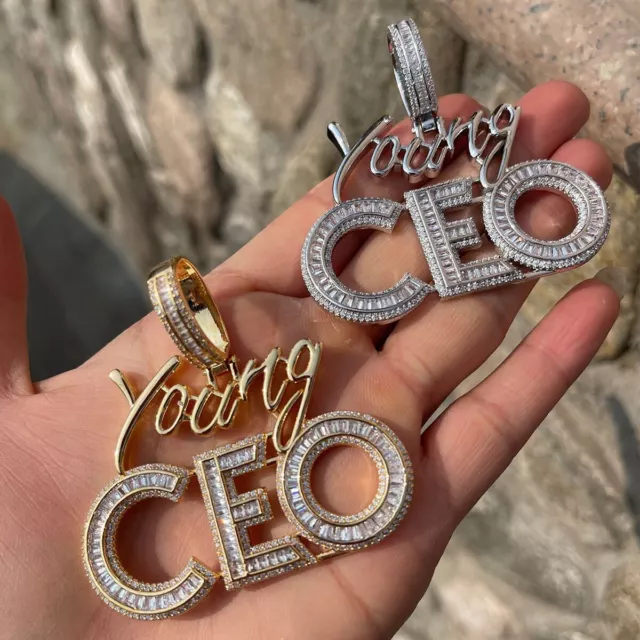 Flooded Ice Custom Young CEO Gold Silver Rose Name Plate Hip Hop Chain Pendants