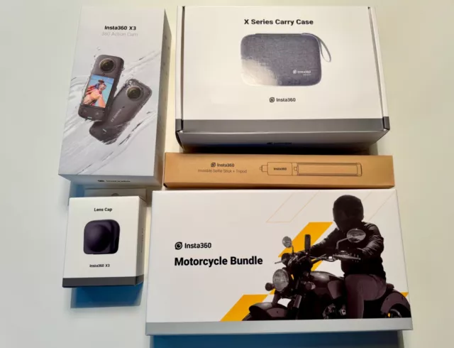 Insta360 X3 72MP Action Camera, Motorcycle bundle, stick, custodia PARI AL NUOVO