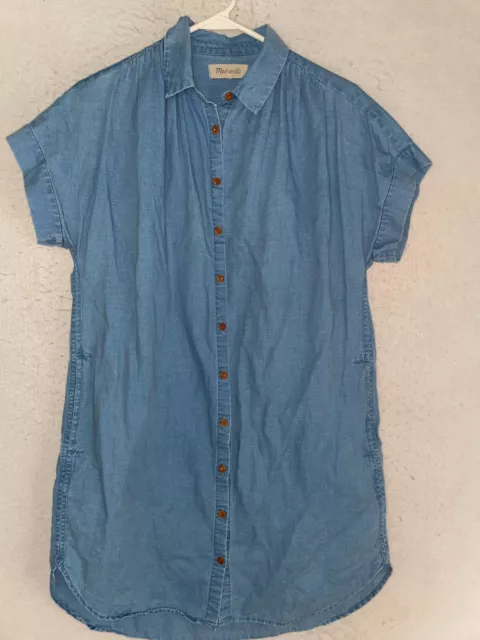 Madewell Women's Blue Denim Shirt Dress Short sleeve sz S pocket button