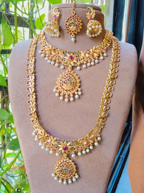 Indian Pakistani Choker Necklace & Tikka Gold Plated Wedding Bridal Jewelry Sets