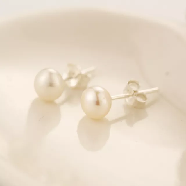 Wholesale 925 Sterling Silver 8mm Classic Freshwater Pearl Stud Wedding Earrings