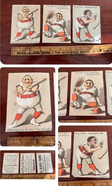 Orig 1880s BASEBALL 3 VICTORIAN TRADE CARDS LOT GARGLING OIL LINIMENT BUFFALO