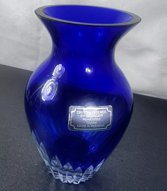 VTG Crystal Legends By Godinger Cobalt Blue Crystal Bud Vase Made In Romania